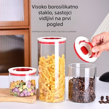 Staklena posuda za skladištenje sa vakuumskim zatvaranjem, cilindrični pritisk poklopac, 301–500 ml za žitarice i suho voće