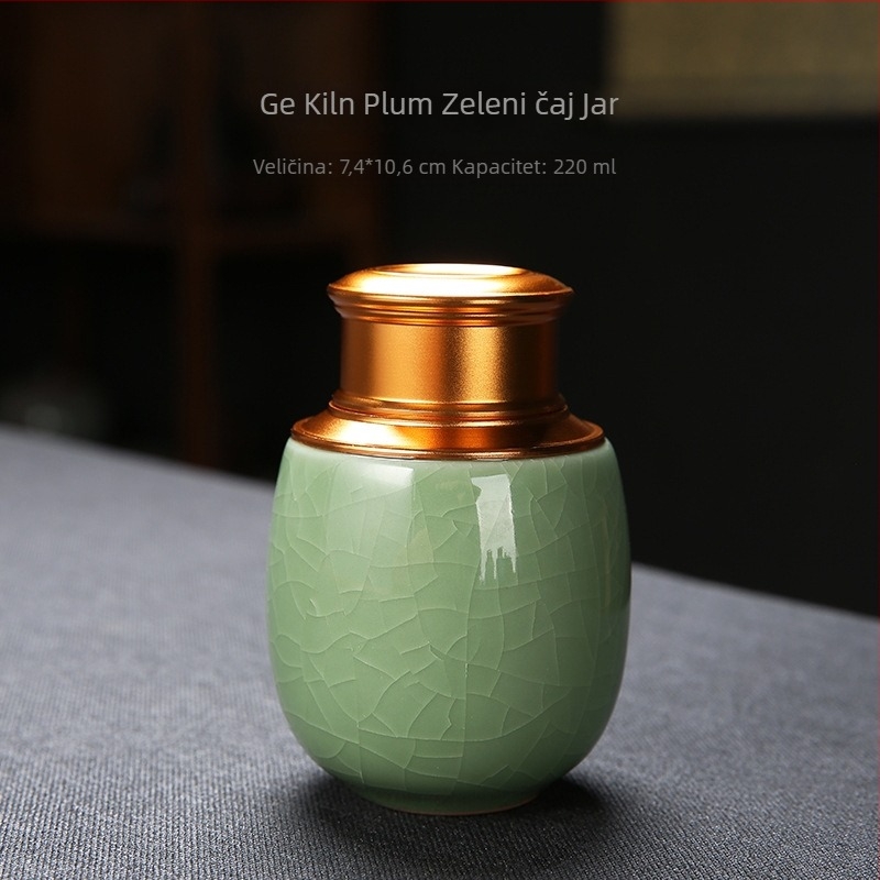 Celadon čajni spremnik, keramička Ge Ware posuda s poklopcem od legure, zatvoreni spremnik za skladištenje, s prilagođenim logotipom