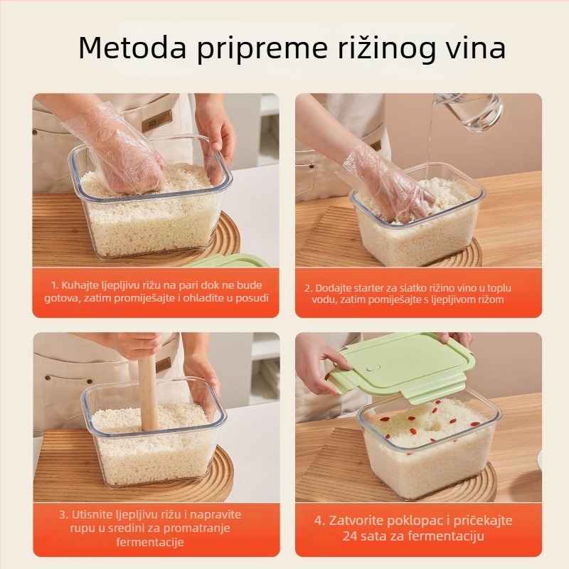 Posuda za fermentaciju rižеvog vina sa poklopcem – staklo visoke borosilikatne kvalitete, velika kapaciteta