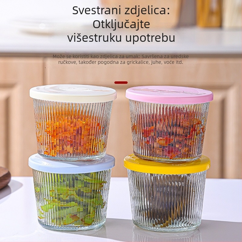 Staklena posuda za kiseljenje s uspravnim prugama, posuda za kimchi, porcije za kućnu upotrebu, skladištenje u hladnjaku, čvrsto zatvorena