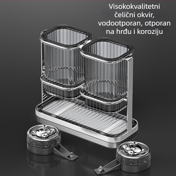 Držač za štapiće i žlice od nehrđajućeg čelika, zidni bez bušenja, s usisnom čašom i odvodnim stalkom
