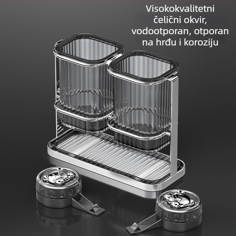 Držač za štapiće i žlice od nehrđajućeg čelika, zidni bez bušenja, s usisnom čašom i odvodnim stalkom