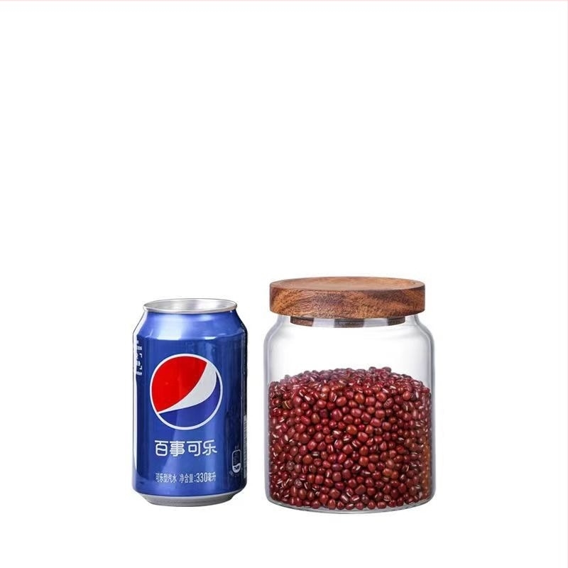Staklena posuda s poklopcem od akacije, prozirna, 501–800 ml, za zrna kave i čaj