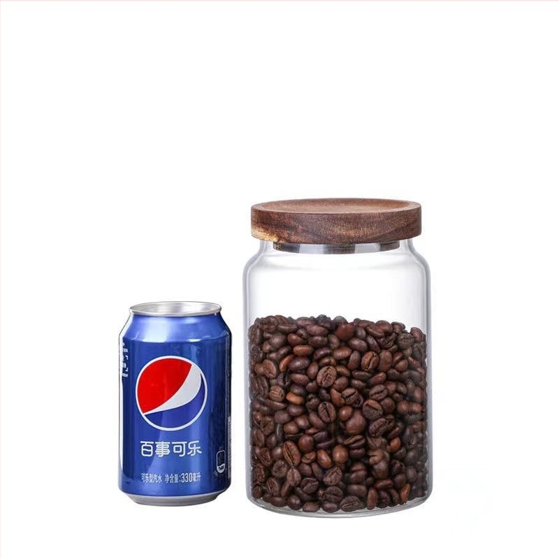 Staklena posuda s poklopcem od akacije, prozirna, 501–800 ml, za zrna kave i čaj