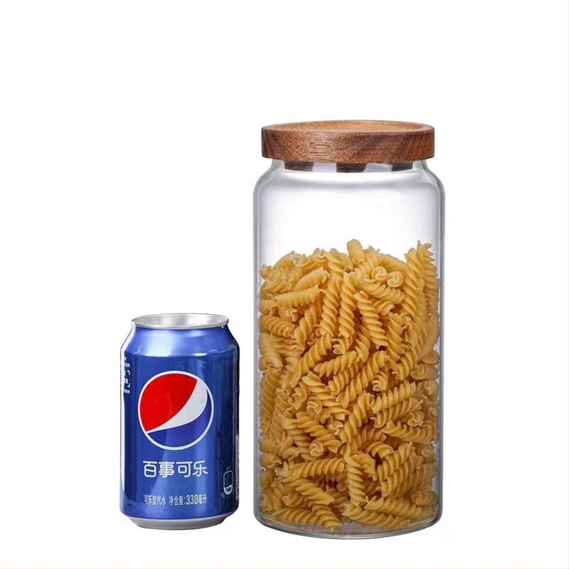 Staklena posuda s poklopcem od akacije, prozirna, 501–800 ml, za zrna kave i čaj