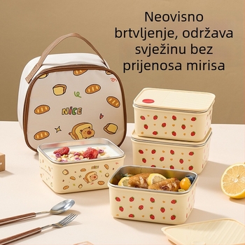 Kutija za ručak od 304 nehrđajućeg čelika s poklopcem, izolirana i zatvorena, četvrtastog oblika, 800–1000 ml, sladak karikaturistički stil, za studente