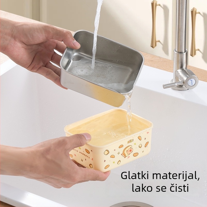Kutija za ručak od 304 nehrđajućeg čelika s poklopcem, izolirana i zatvorena, četvrtastog oblika, 800–1000 ml, sladak karikaturistički stil, za studente
