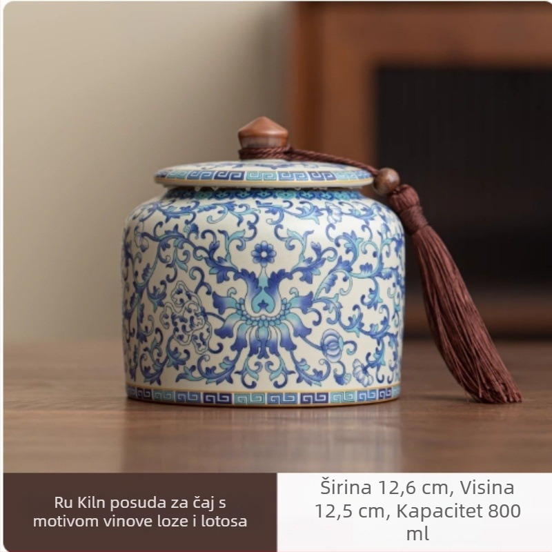 Plako-bijela Ru kiln keramička čajna posuda s velikim kapacitetom, sigurno zatvaranje za čuvanje zelenog, bijelog i Pu'er čaja; zaštita od vlage i prašine