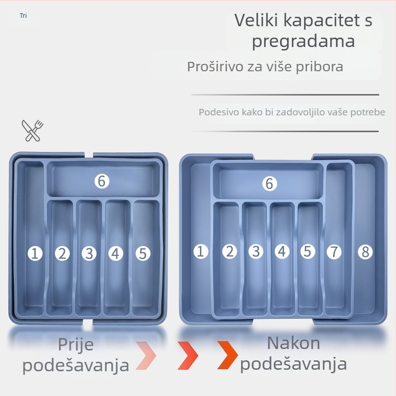 Silikonska kutija za pohranu posuđa s odjeljcima za noževe, vilice i štapiće – kuhinjski organizator