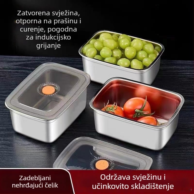 Posuda od nehrđajućeg čelika za čuvanje hrane sa zatvorenim poklopcem, pogodna za hladnjak, porcioniranje i kampiranje