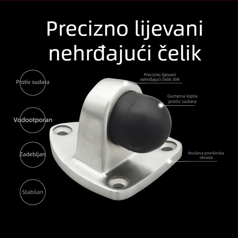 Stopper za vrata od 304 nehrđajućeg čelika, produljen i zgušnjen, štoper za kupaonska i staklena vrata, gumeni pozicioner