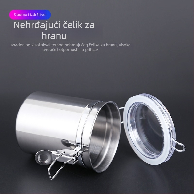 Posuda od nehrđajućeg čelika za kavu, slatkiše, suho voće, praške, mlijeko u prahu i čajne listiće; kuhinjski spremnik za pohranu.