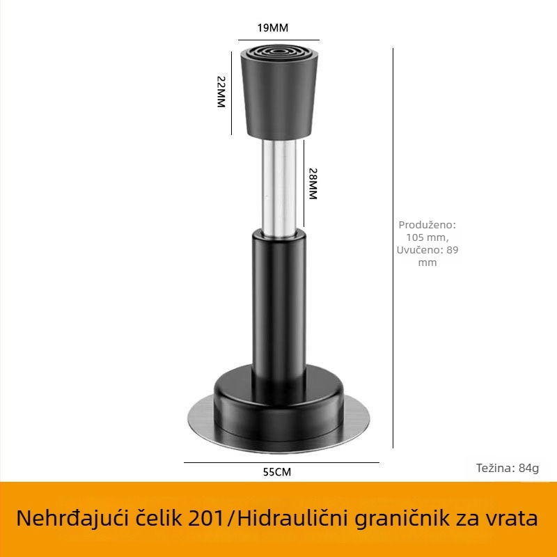 Hidraulični gornji zaustavljač vrata bez bušenja, za kupaonicu, teleskopskog tipa, nehrđajući čelik 201 s gumom, za staklena vrata, protiv sudara
