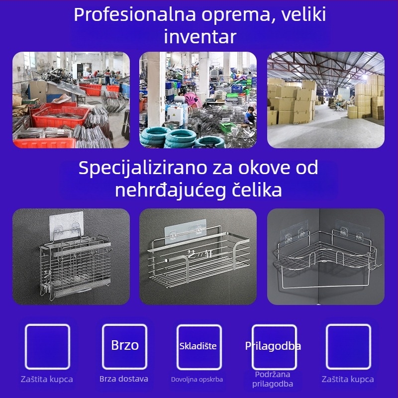 304 plosnati nehrđajući čelik, držač za kupaonicu i kuhinju, zidni, bez bušenja