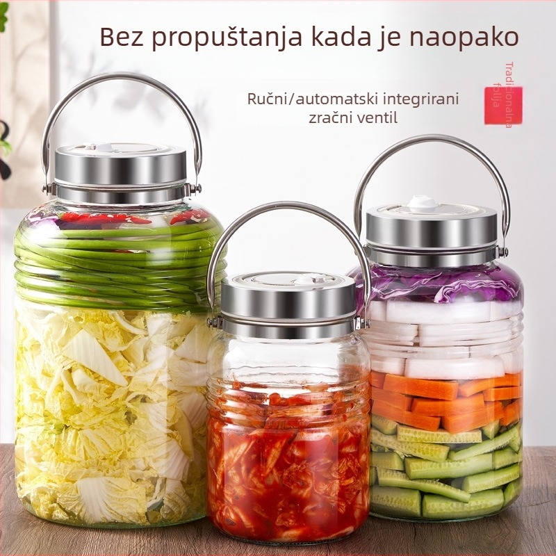 Staklena tegla za kiselo povrće, velika kapaciteta, širokog otvora, 3000 ml