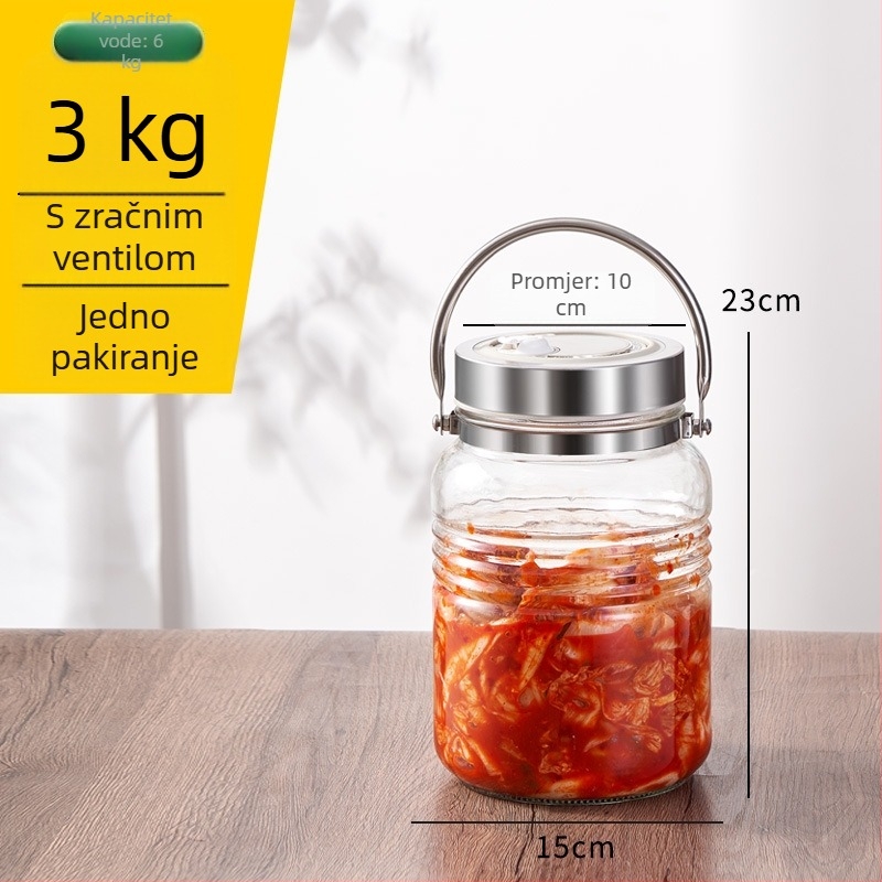 Staklena tegla za kiselo povrće, velika kapaciteta, širokog otvora, 3000 ml