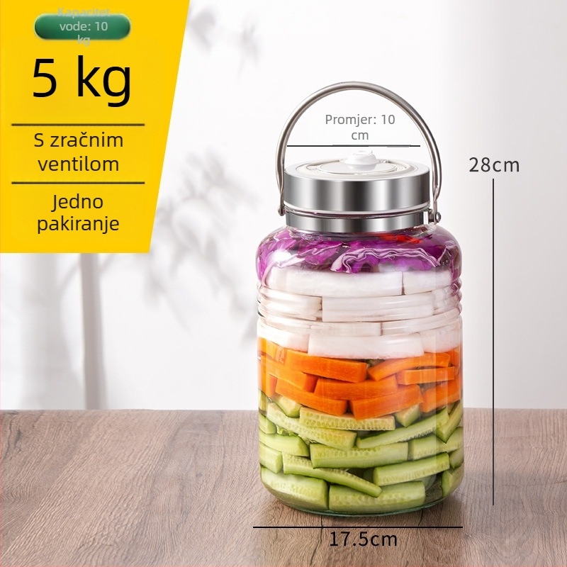 Staklena tegla za kiselo povrće, velika kapaciteta, širokog otvora, 3000 ml