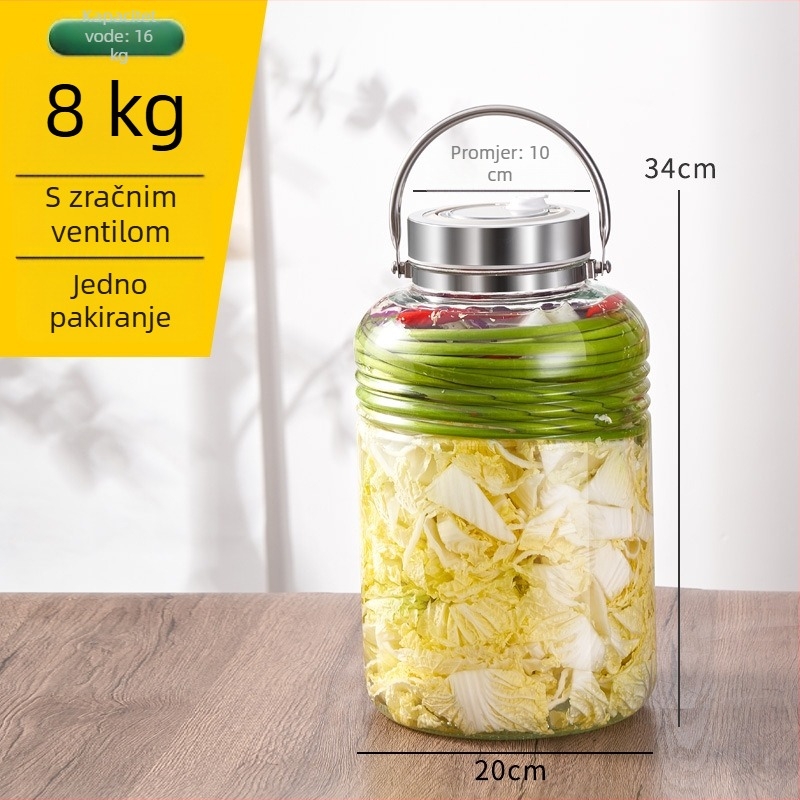 Staklena tegla za kiselo povrće, velika kapaciteta, širokog otvora, 3000 ml