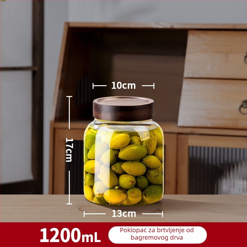 Staklena zatvarač posuda za voćna vina, veliki spremnik, boca vina od zelenih šljiva, debeli stakleni posuda za kiseljenje