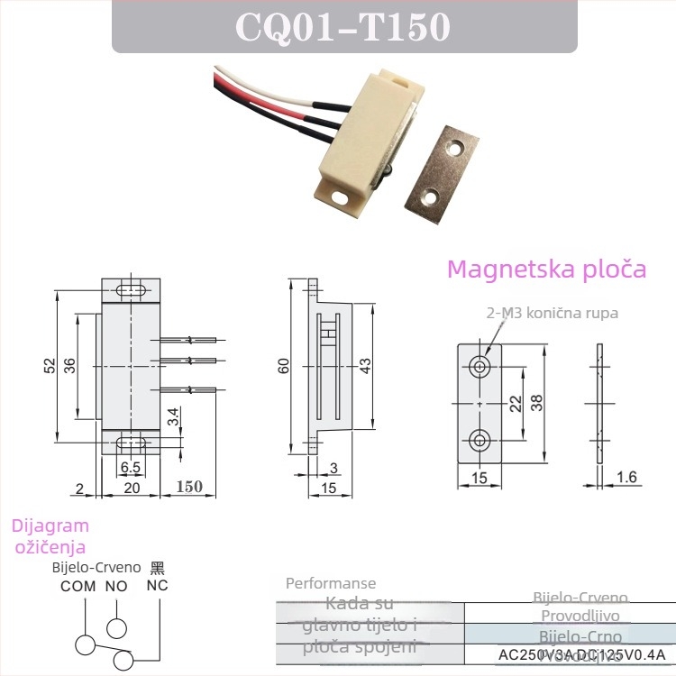 HMGR-T150/2000 Magnetni držač vrata s tri žice HGE11-52-L150/2000