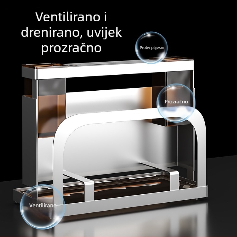 Stalak za nože od 304 nehrđajućeg čelika za zid s integriranom daskom za rezanje i štapićima za jelo