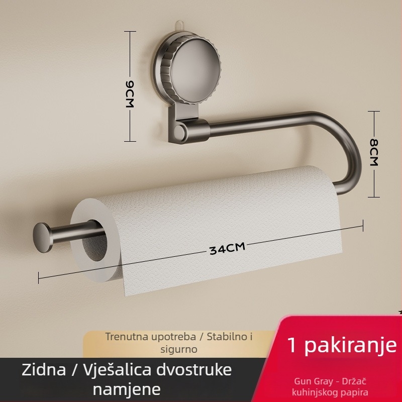 Kuhinjski držač papira s usisnim čašama – bez bušenja, za ormar, za foliju i papirnate ubruse
