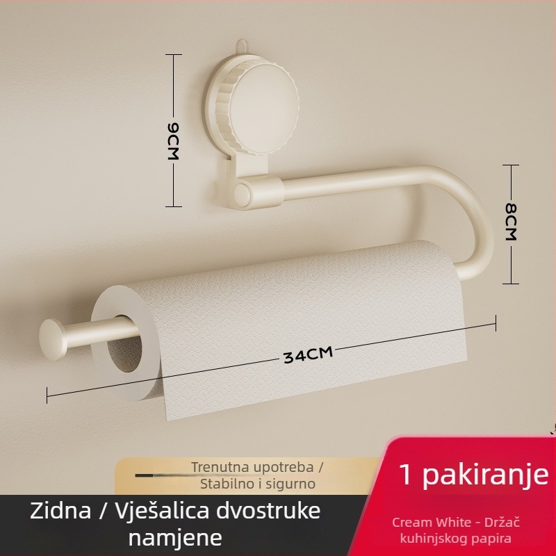 Kuhinjski držač papira s usisnim čašama – bez bušenja, za ormar, za foliju i papirnate ubruse