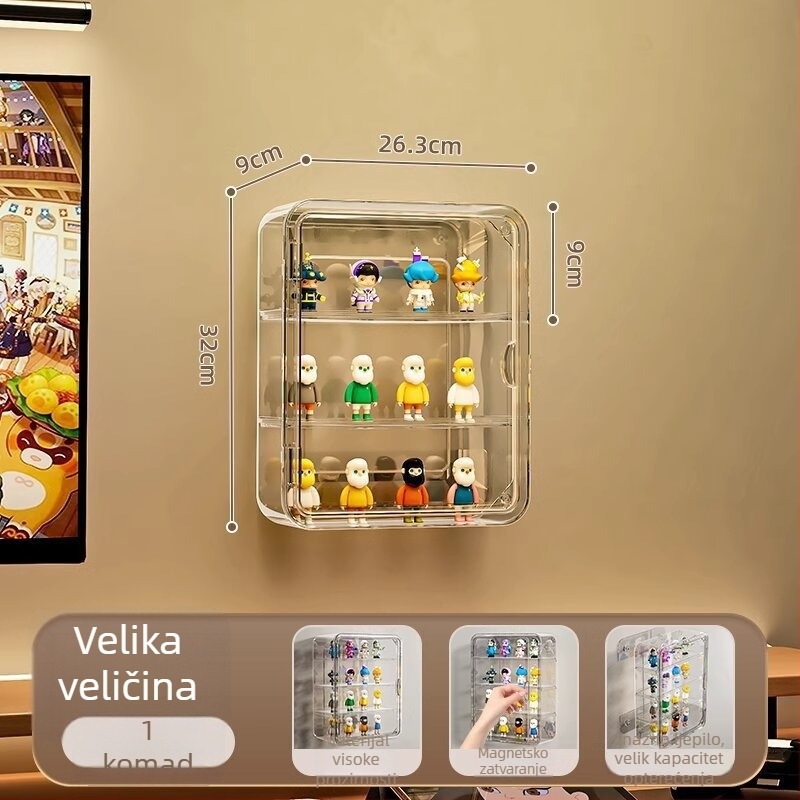 Zidna prozirna akrilna vitrina za figurice i LEGO, zaštita od prašine, kapacitet 18 L