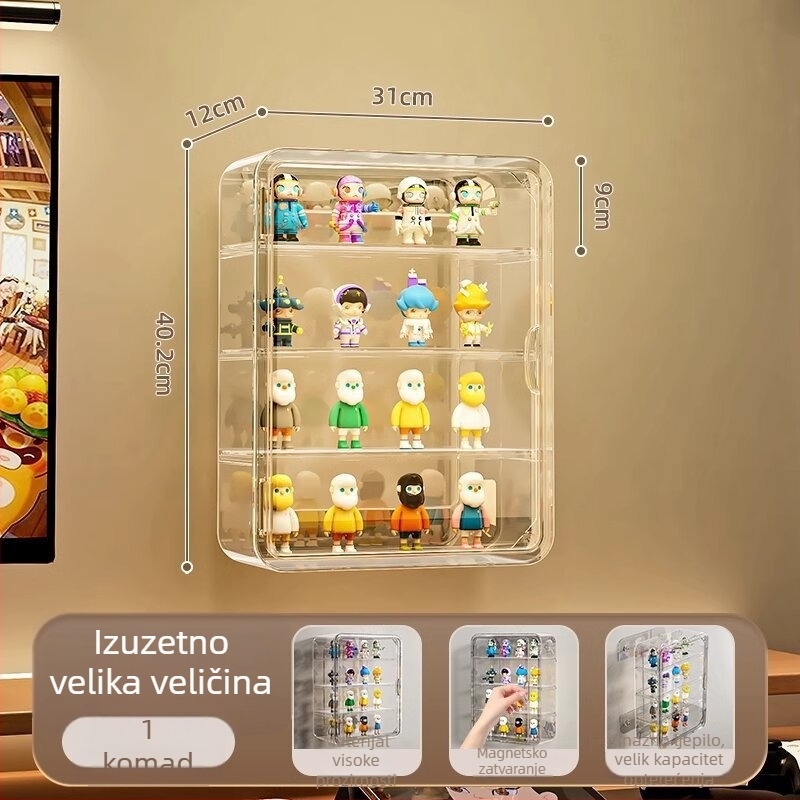 Zidna prozirna akrilna vitrina za figurice i LEGO, zaštita od prašine, kapacitet 18 L
