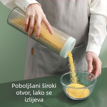 Kružni zatvoreni spremnik za skladištenje žitarica, tjestenine, brašna i grickalica, kapacitet 1–2 L, materijal PET/PP