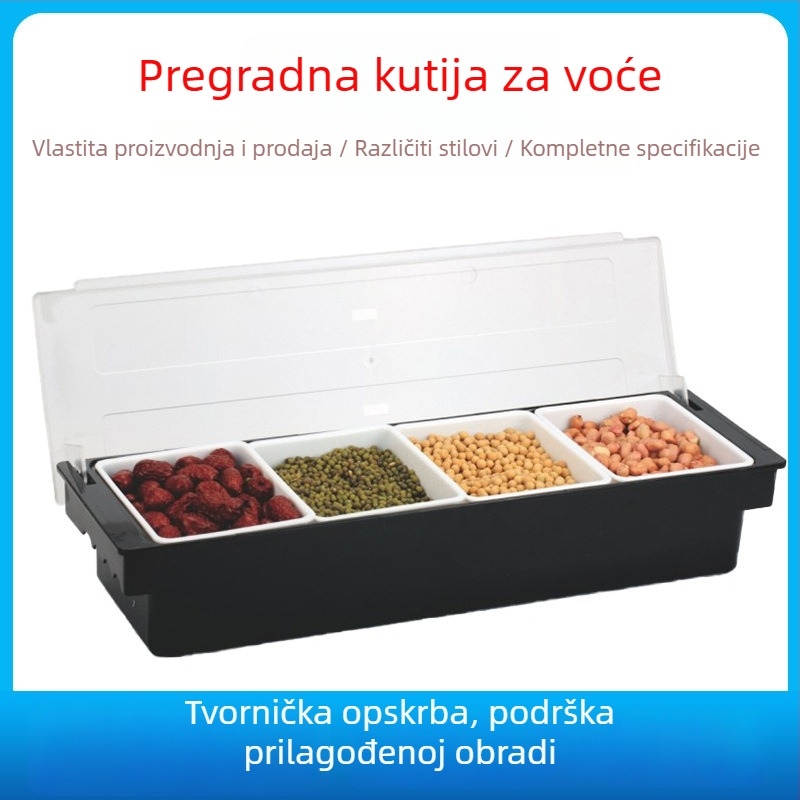 Plastična kutija za začine, podijeljena kutija za voće i pribor za bar i koktele
