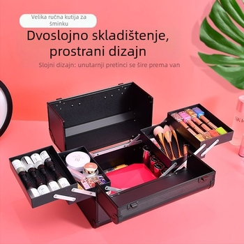Kozmetička kutija s ključem, velik kapacitet, prijenosni set za manikuru, tetovažu i njegu trepavica