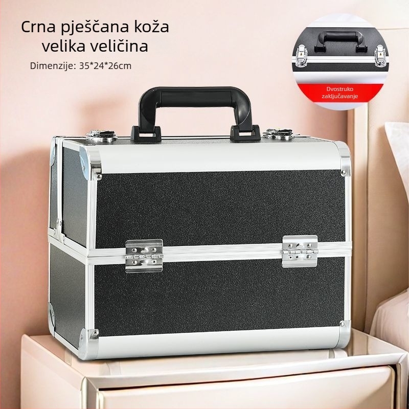 Kozmetička kutija s ključem, velik kapacitet, prijenosni set za manikuru, tetovažu i njegu trepavica