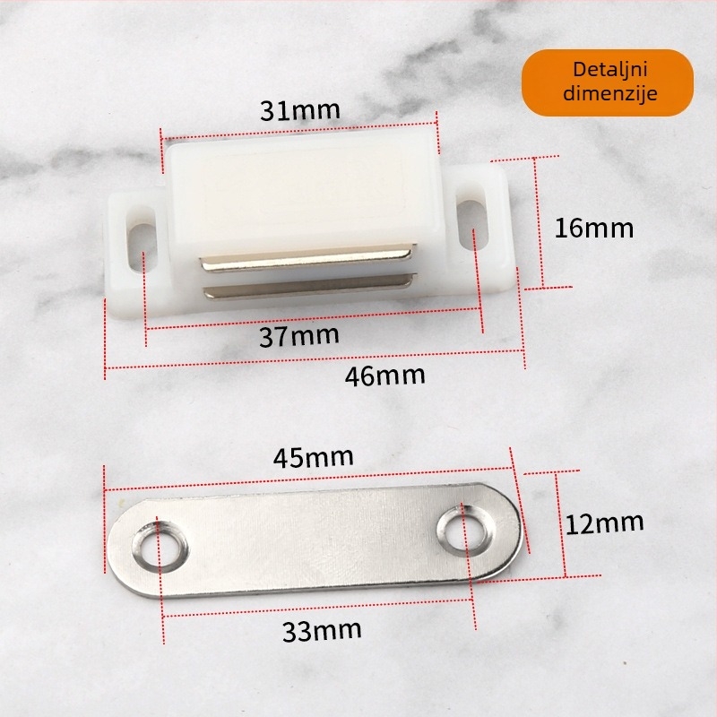 Mali bijeli magnetski držač vrata ormara, vijčano pričvršćivanje