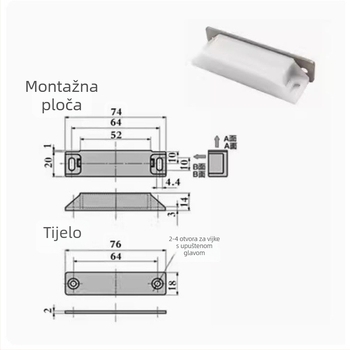 Magnetska hvataljka za vrata ormara, plastično tijelo s aluminijskim kućištem