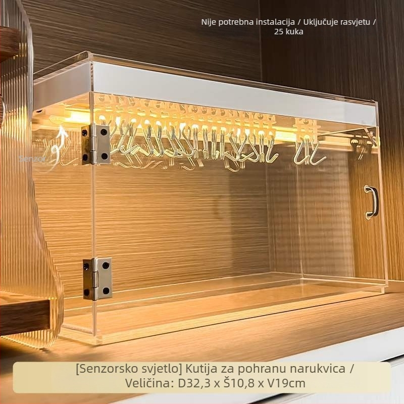 Prozirni akrilni držač za narukvice, višeslojna izložbena kutija za nakit sa osvjetljenjem
