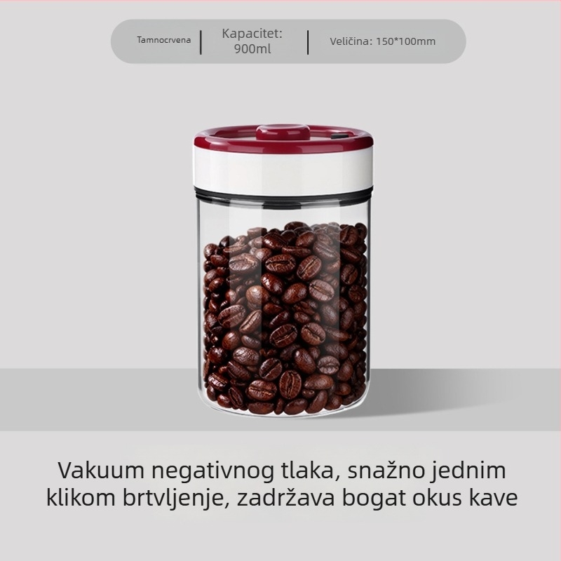 Vakuumska staklena staklenka za zrna kave s crveno-bijelim poklopom, pogodna za čuvanje čaja, žitarica i suhog voća, kapacitet 501–800 ml