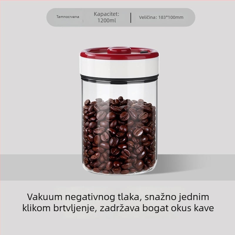 Vakuumska staklena staklenka za zrna kave s crveno-bijelim poklopom, pogodna za čuvanje čaja, žitarica i suhog voća, kapacitet 501–800 ml
