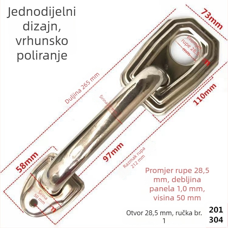 Kuka za vrata od nehrđajućeg čelika s otvorom za cilindar, protivkrađa, površinski montirana, za drvena i metalna vrata, kompatibilna s cilindrom zaključavanja