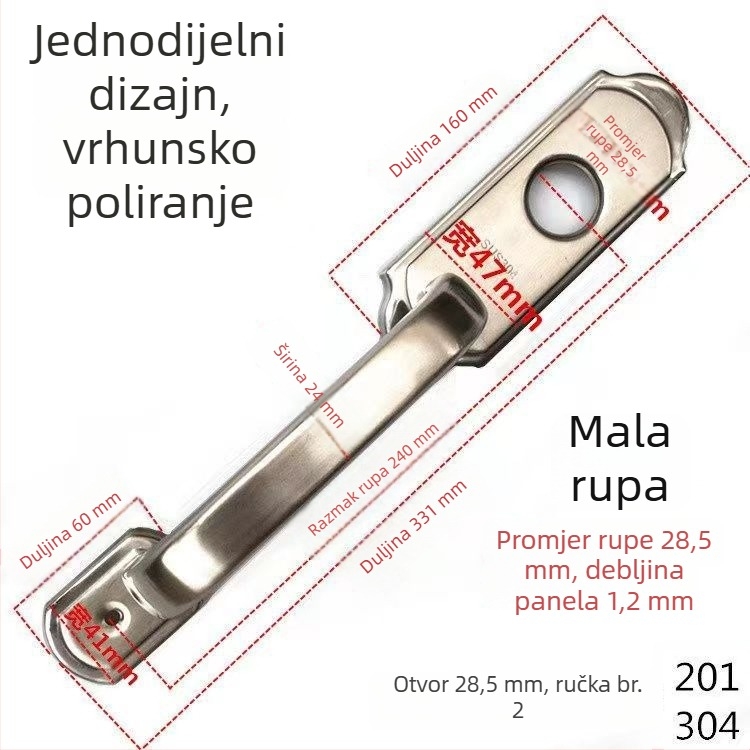 Kuka za vrata od nehrđajućeg čelika s otvorom za cilindar, protivkrađa, površinski montirana, za drvena i metalna vrata, kompatibilna s cilindrom zaključavanja