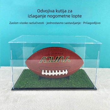 Akrilna izložbena kutija za nogomet, prozirna, s odvojivom podlogom od umjetne trave
