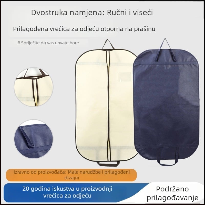 Torba za pohranu odjeće, zaštitni pokrov protiv prašine za odijela, torba od ekološki prihvatljive debele netkane tkanine, na skladištu