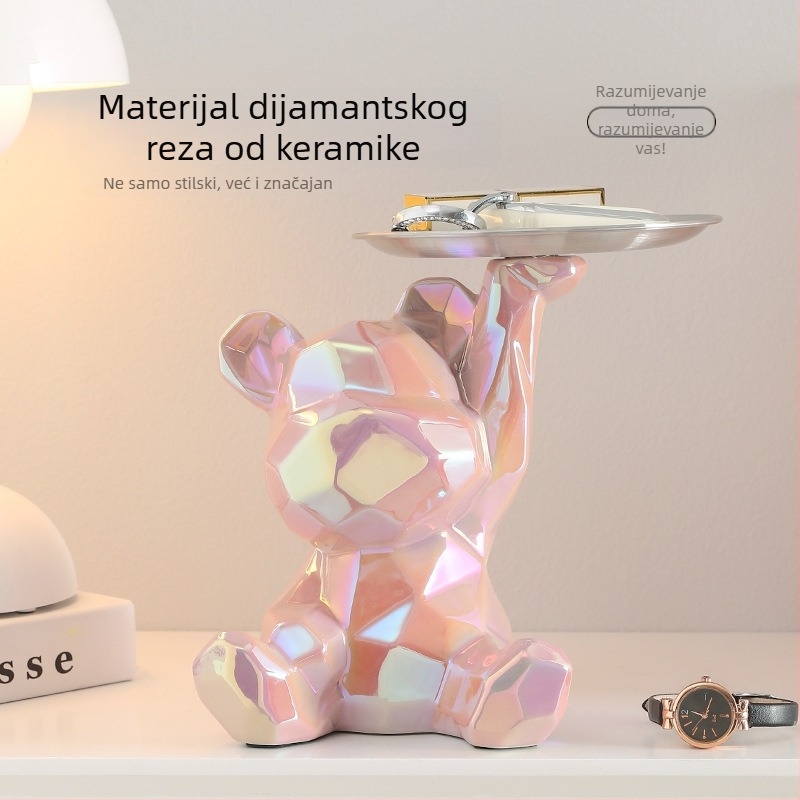 Keramička figura medvjeda s novčanikom i spremnikom za ključeve i grickalice, dekoracija za dnevni boravak i hodnik