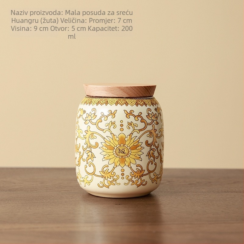 Bež keramički čajni spremnik Ru Kiln – prijenosni, zatvoren spremnik za čaj, mini posuda za čaj s cvjetnim čajem, poklon pakiranje