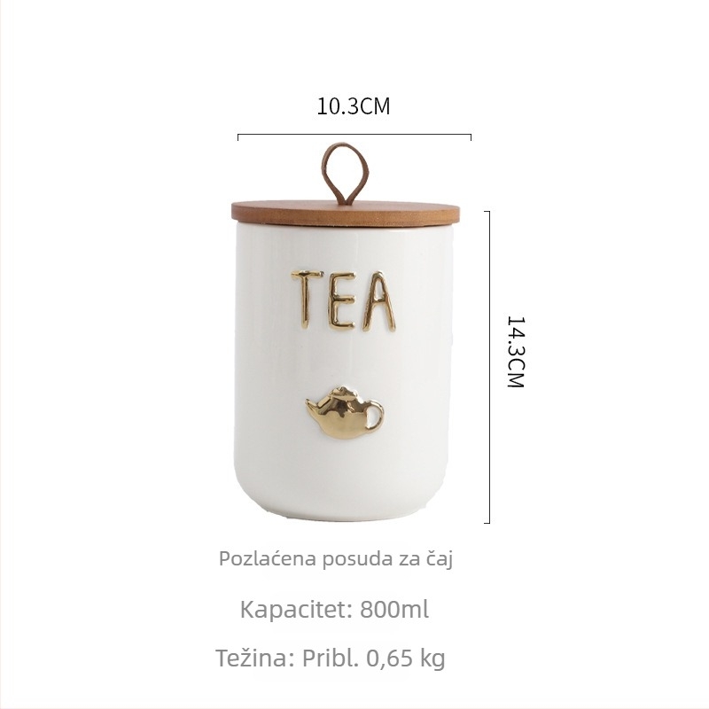 Good Light Elektroplatinirana keramička posuda za kuhinju – čaj, zrna kave i šećer, zapremina 800-1000 ml