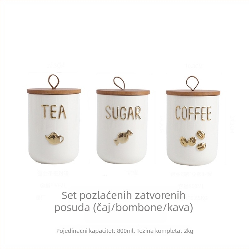 Good Light Elektroplatinirana keramička posuda za kuhinju – čaj, zrna kave i šećer, zapremina 800-1000 ml