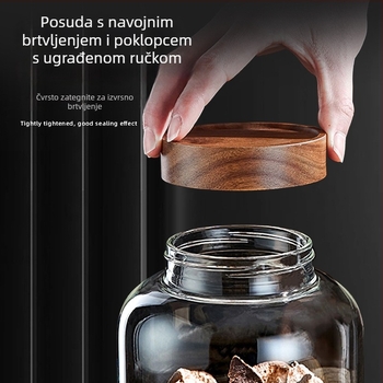 Staklena posuda za pohranu s poklopcem od akacijinog drveta, velika kapaciteta za čaj, suho voće i žitarice