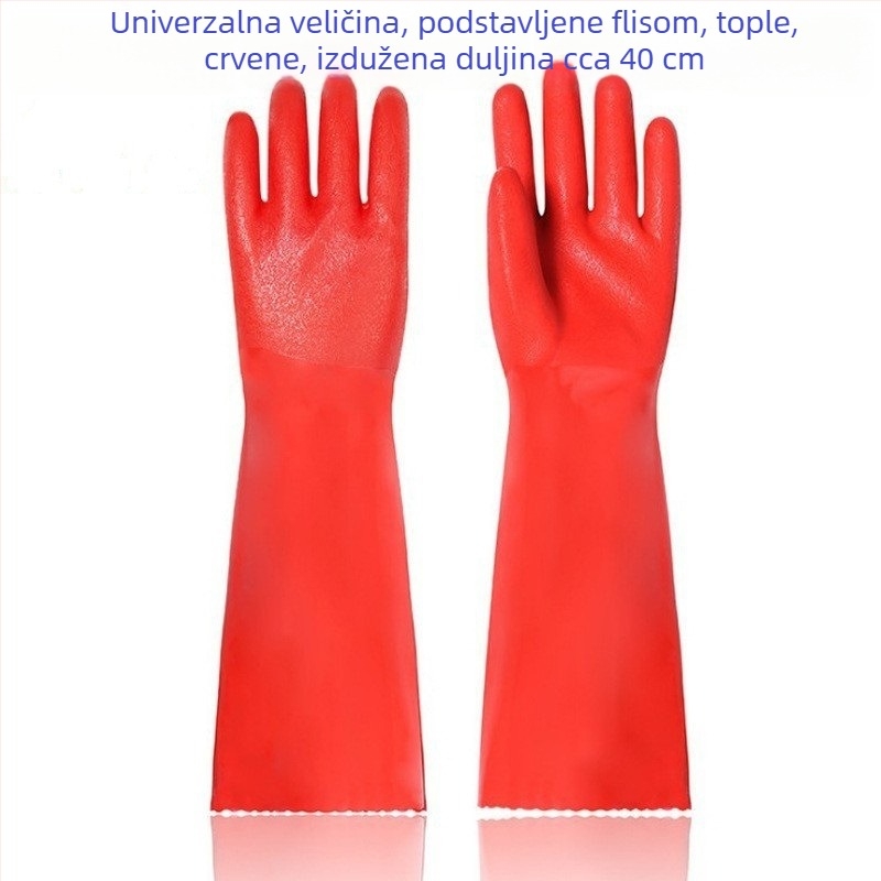 Velvet tople rukavice s flecom, dužine 30-50 cm, za kućnu upotrebu: kuhinja, pranje posuđa i rublja; vodootporne i otporne na masnoće