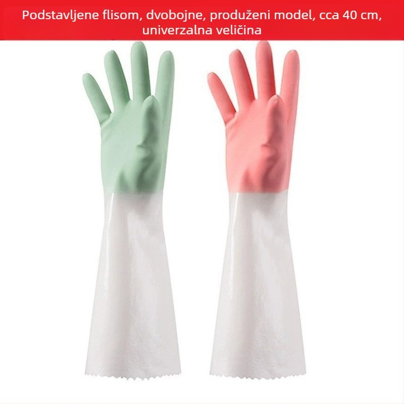 Velvet tople rukavice s flecom, dužine 30-50 cm, za kućnu upotrebu: kuhinja, pranje posuđa i rublja; vodootporne i otporne na masnoće