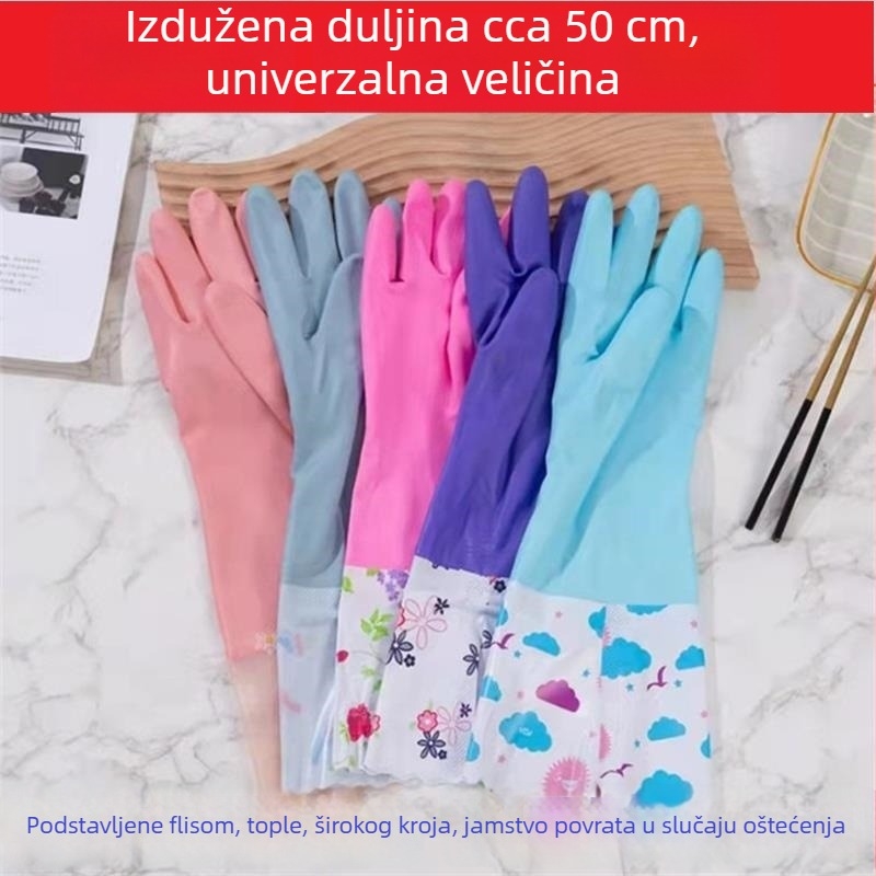 Velvet tople rukavice s flecom, dužine 30-50 cm, za kućnu upotrebu: kuhinja, pranje posuđa i rublja; vodootporne i otporne na masnoće